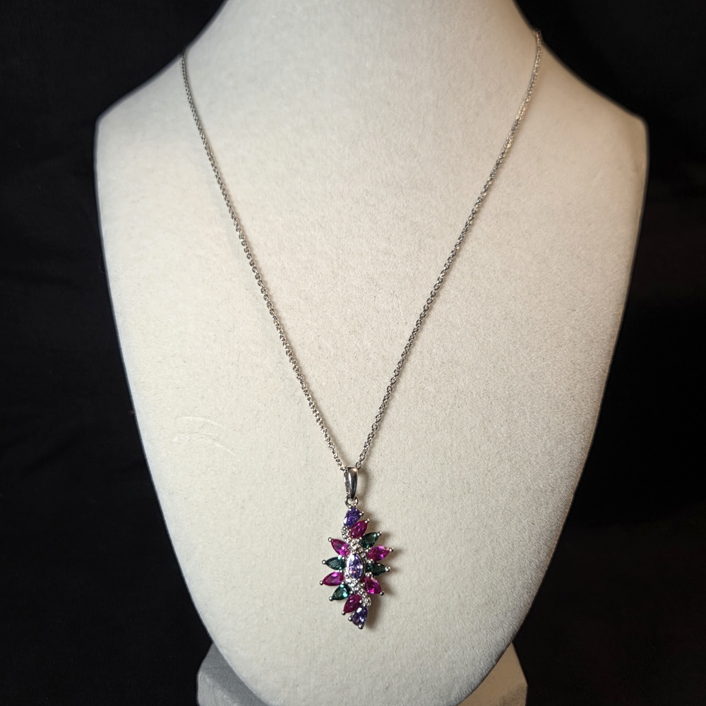D'Joy Multi Color Cluster Pendant & Necklace in Platinum Over Sterling